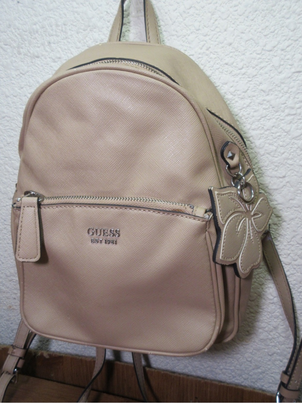 GUESS Beige/Cream Mini Backpack with Front Zip Pocket - Picture 3 of 12